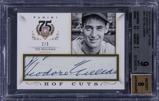 2014 Panini Hall Of Fame Cut Signatures #44 Ted Williams Signed Cut Card (#2/5) - BGS MINT 9/BGS 8